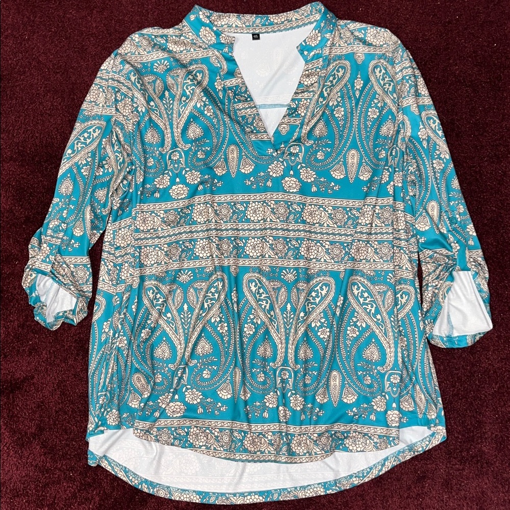 Elegant Teal Paisley Women's Blouse